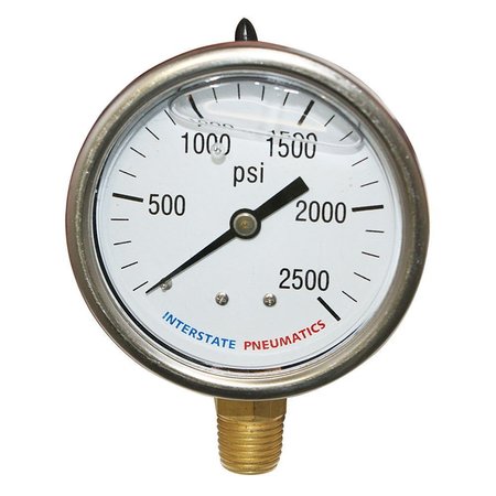 INTERSTATE PNEUMATICS Oil Filled Pressure Gauge 2500 PSI 2-1/2 Inch Dial 1/4 Inch NPT Bottom Mount G7022-2500